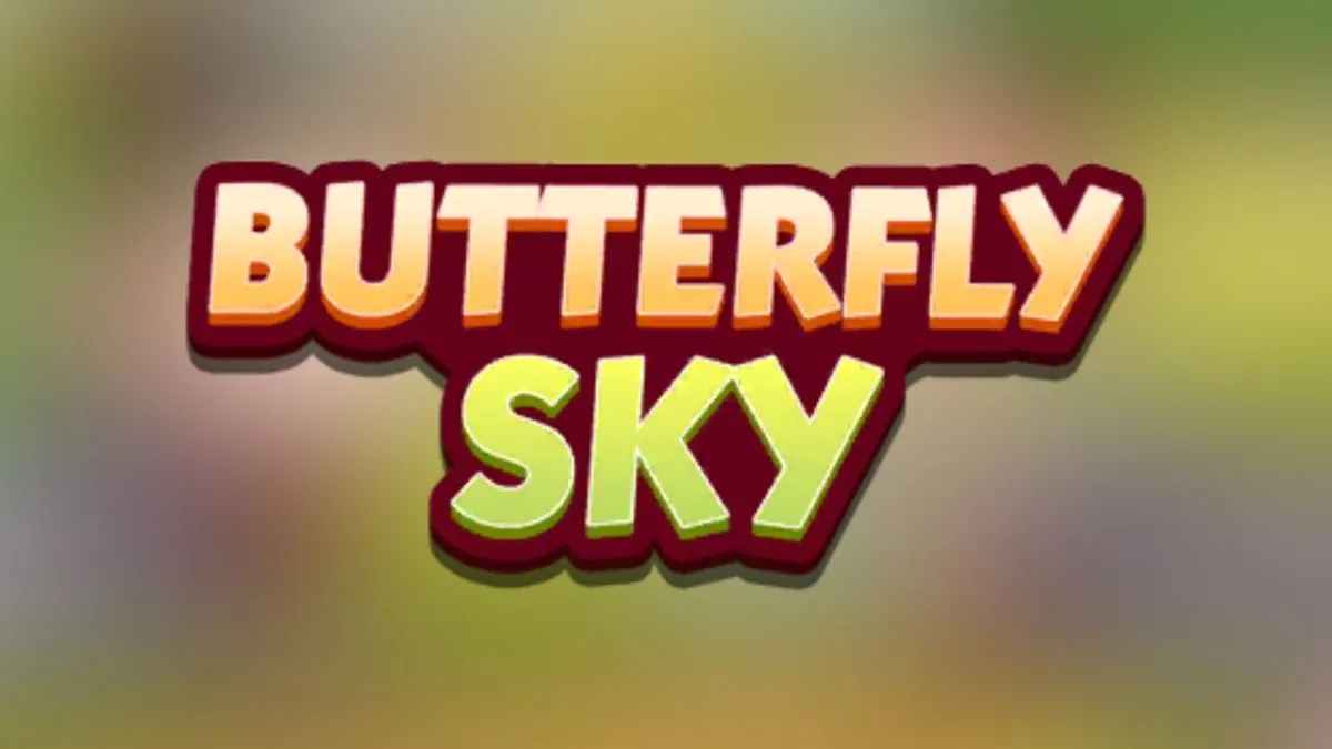 Butterfly Sky logo in Monopoly GO on a green blurry background.