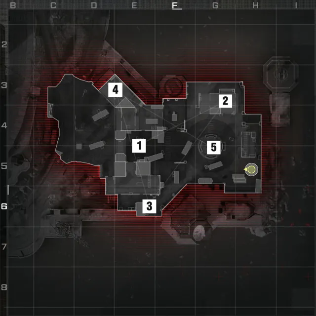 A screenshot of a map of Checkpoint in MW3 with Hardpoint locations marked.