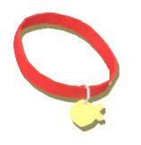 A red pet collar with a gold fish charm in Little Kitty, Big City