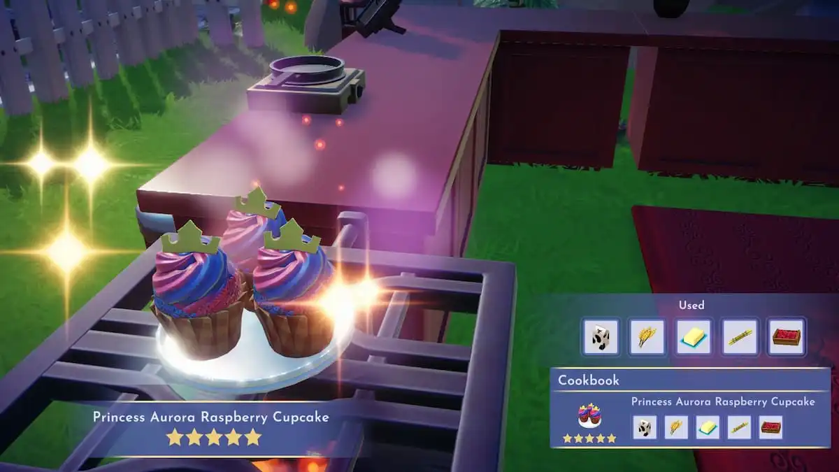 How to make Princess Aurora Raspberry Cupcakes in Disney Dreamlight Valley