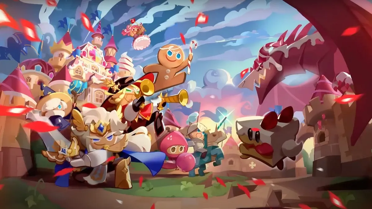 Cookie Run: Kingdom characters fighting a dragon.