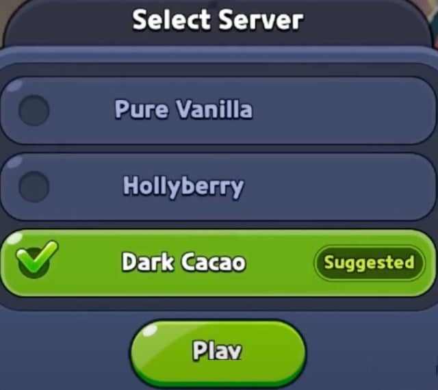 Server list in Cookie Run: Kingdom.