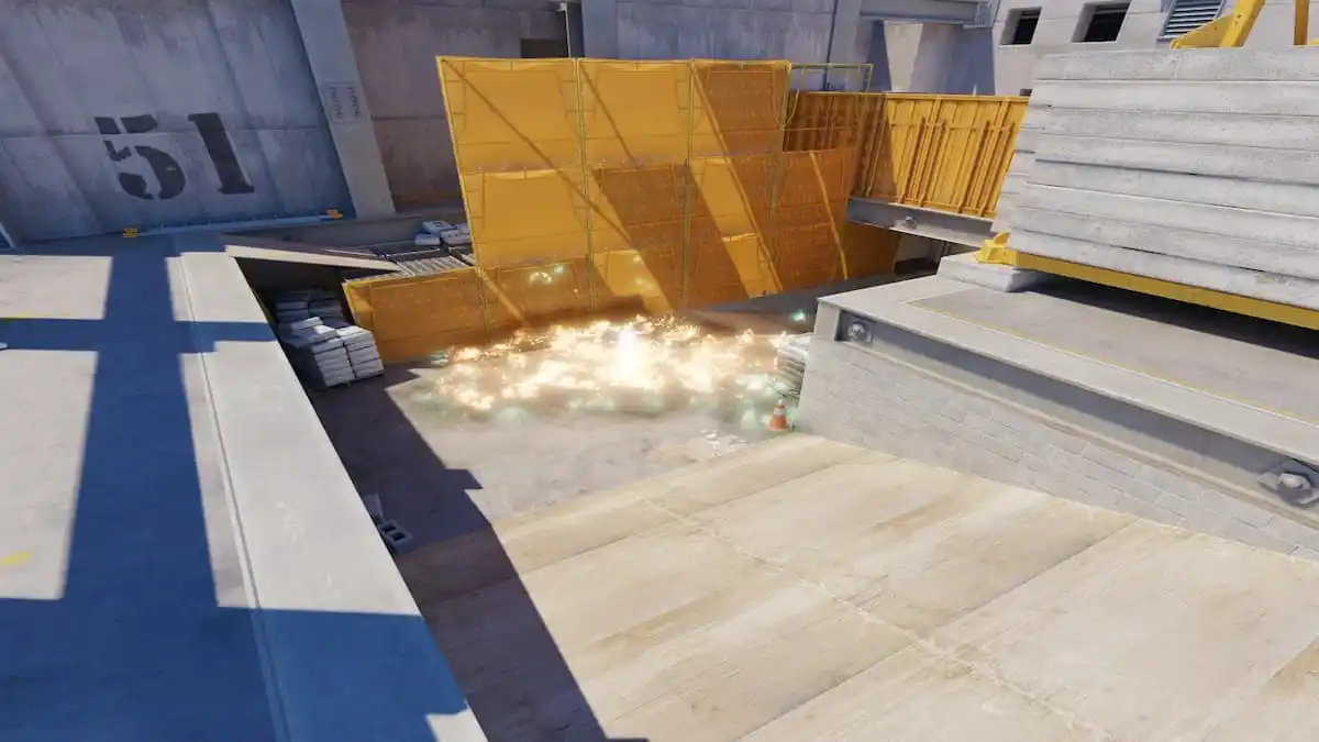 Incendiary grenade popping on Vertigo's A ramp in CS2.