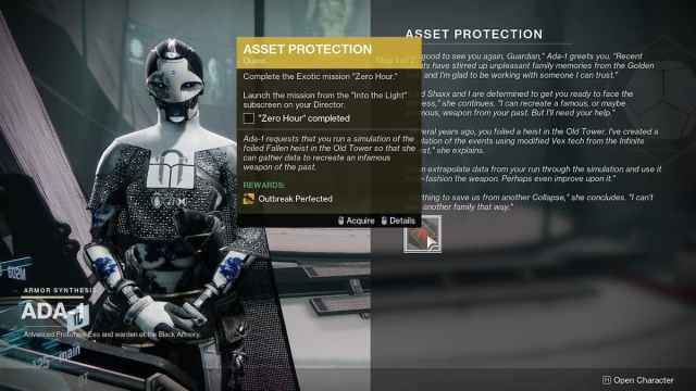 Ada-1 with the Asset Protection quest in Destiny 2