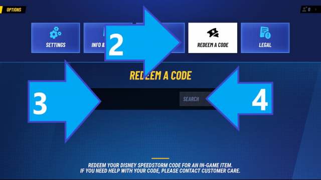 Disney Speedstorm Redeem a Code page