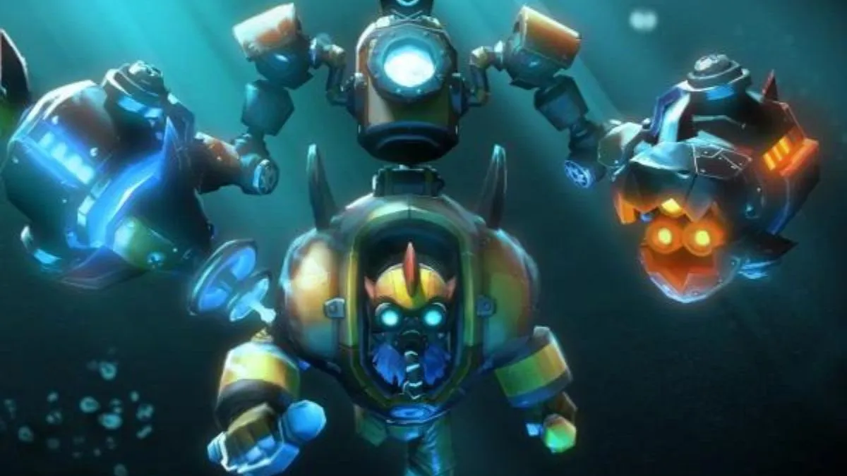 Dota 2 loading screen featuring the hero Tinker with his Submerged Hazard set