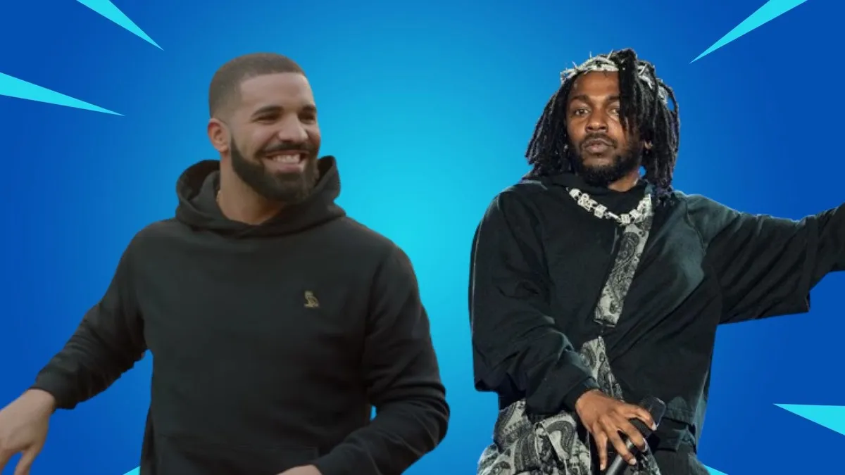 Drake and Kendrick Lamar on a Fortnite background.