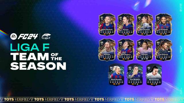 All EA FC 24 La Liga TOTS cards on a purple and black background