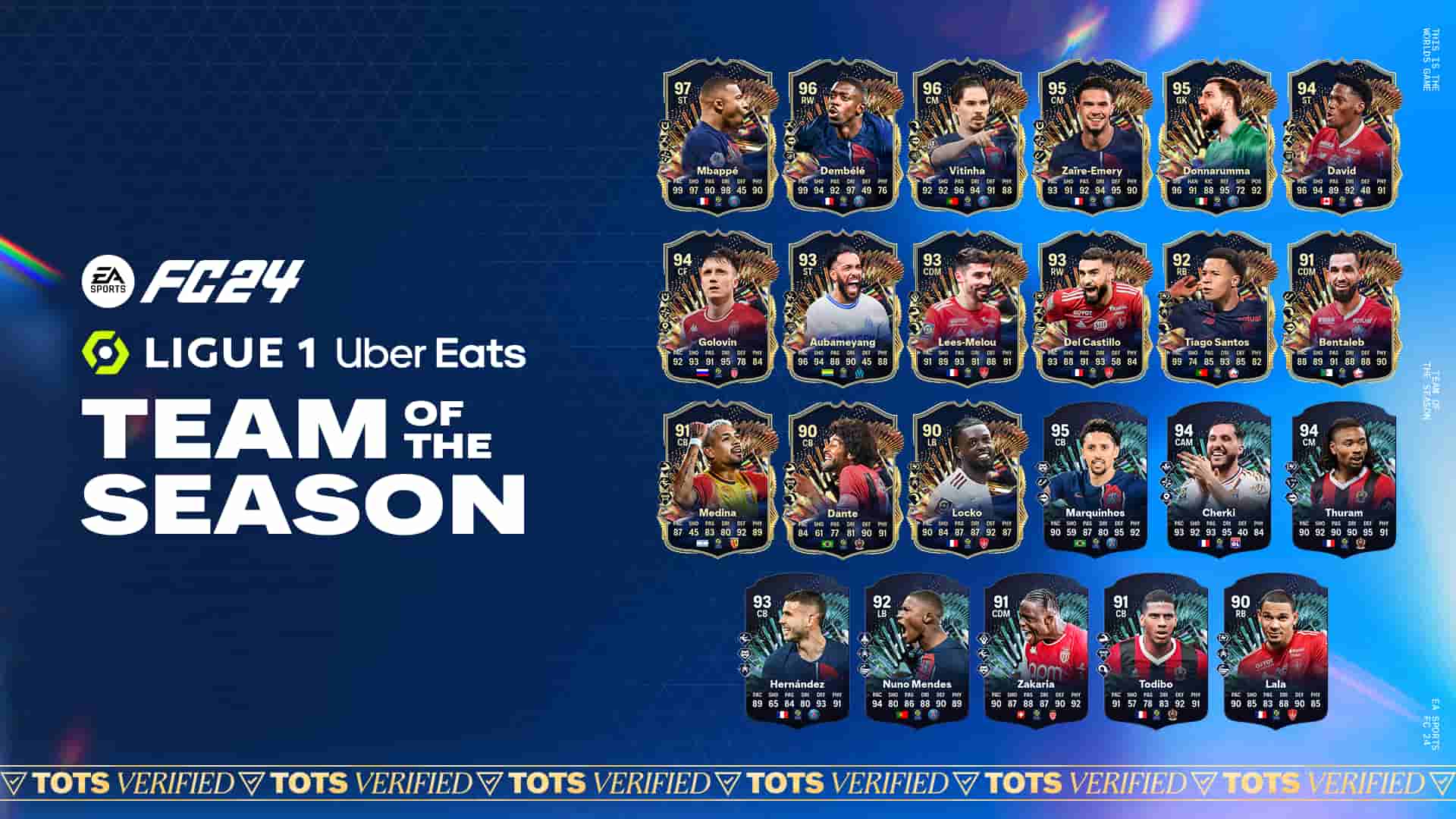EA FC 24 Ligue 1 TOTS items on blue background