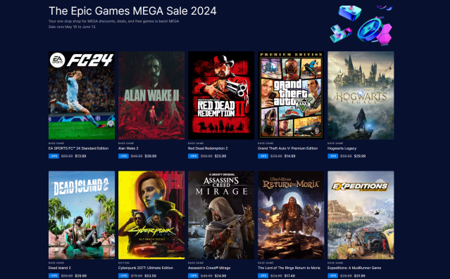 Epic Games Store MEGA sale listings.