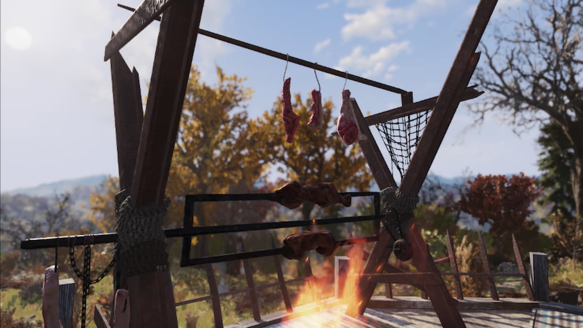 Meat cooking in Fallout 76.