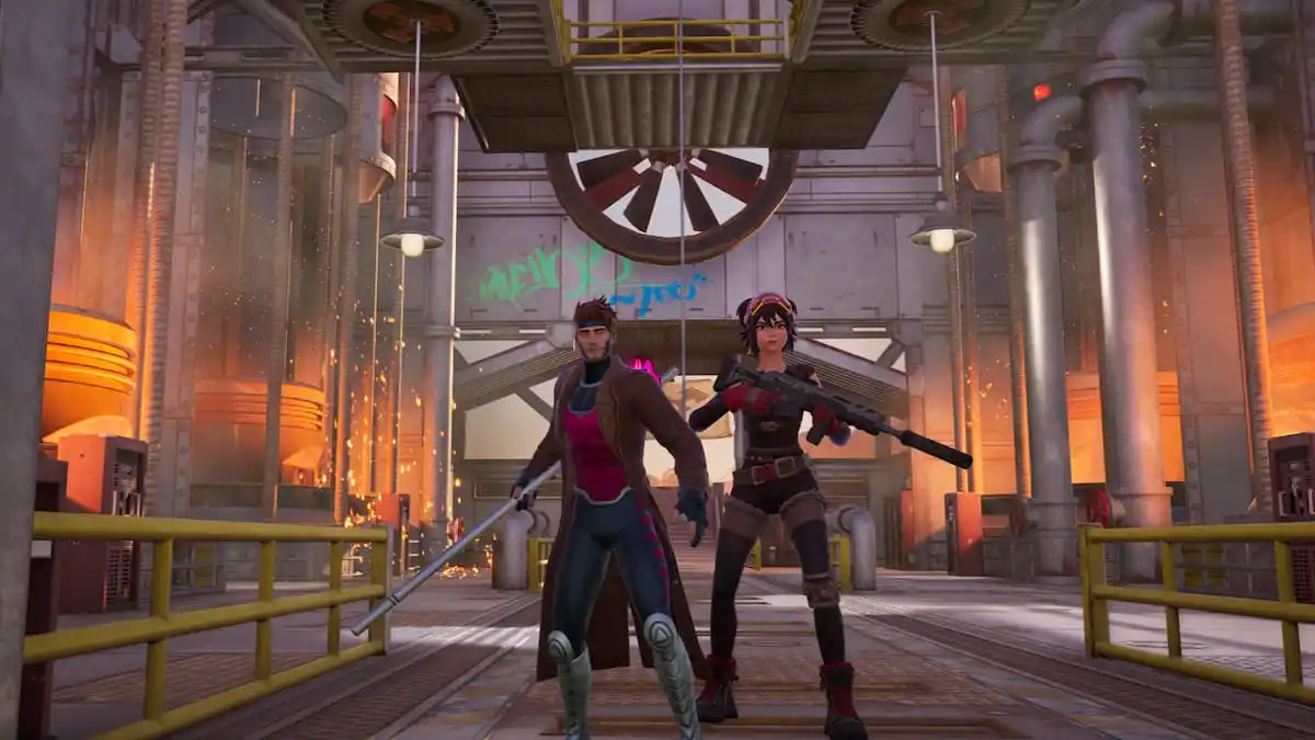 Gambit standing with the Machinist in Fortnite.