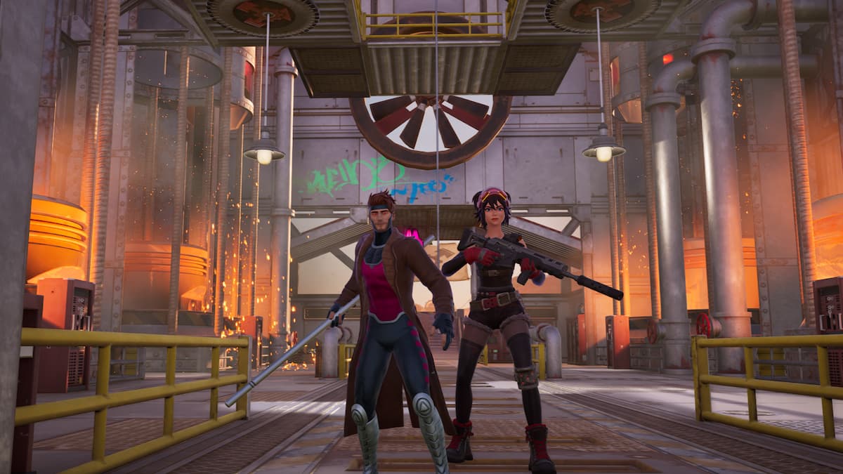 Gambit standing with the Machinist in Fortnite.