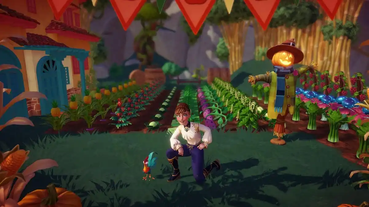 A garden with lots of crops in Disney Dreamlight Valley.