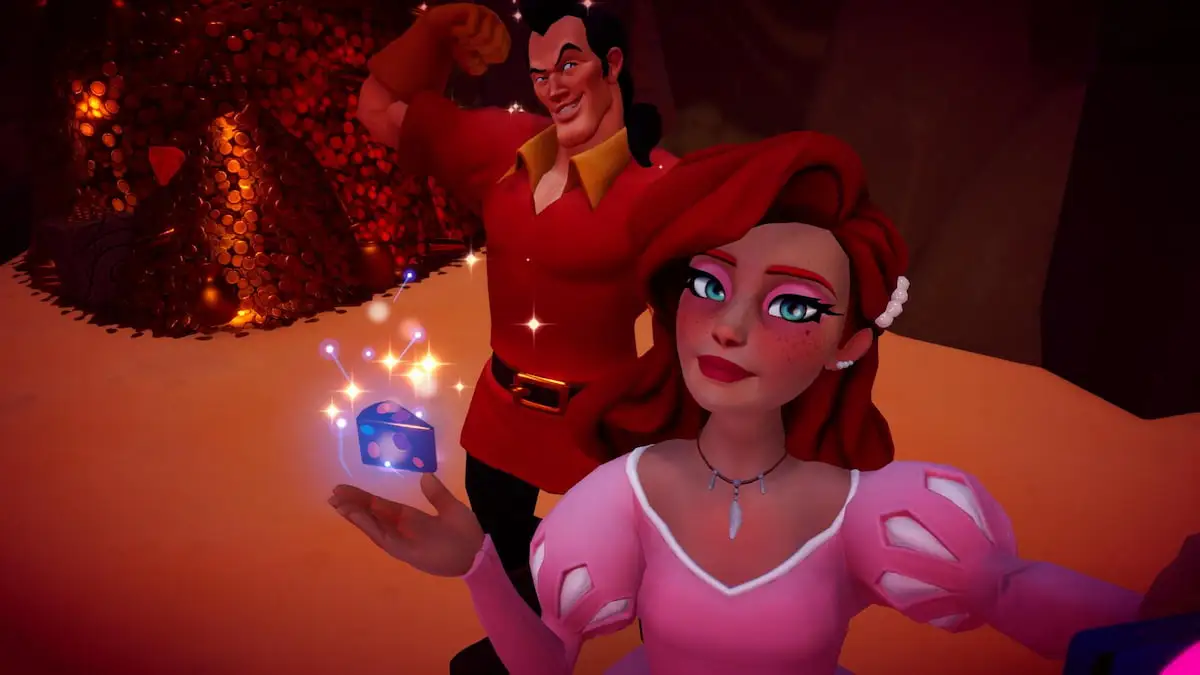 Taking a picture with Gaston and the Gemstone Cheese in Disney Dreamlight Valley.