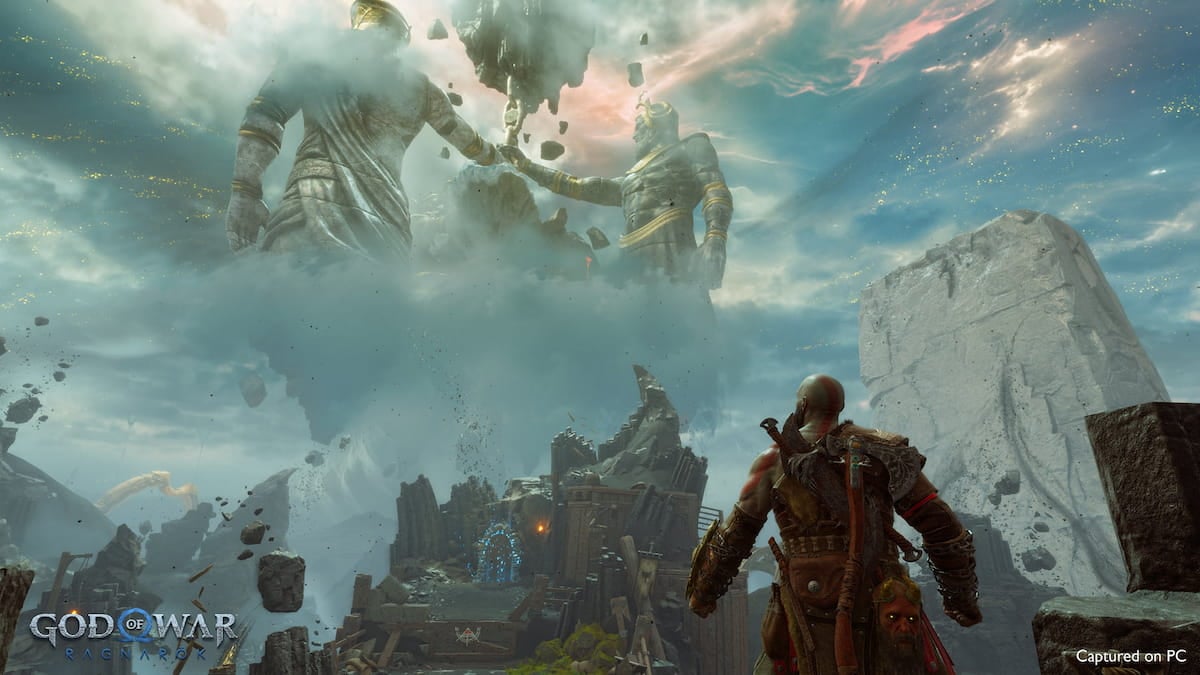 Kratos looking at the sky in God of War Ragnarok screenshot
