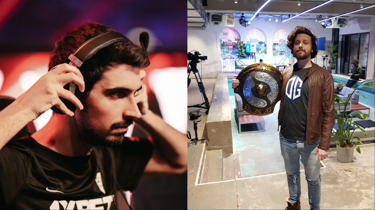 A collage featuring Dota 2 players, Saksa on the left and Gorgc on the right