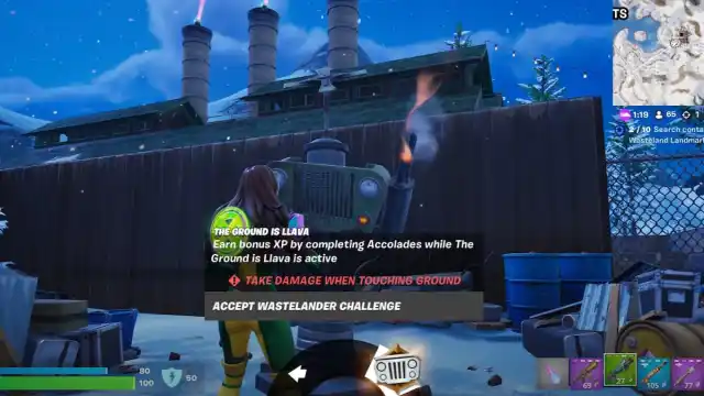 The player about to activate the ground is lava Wastelander Challenge in Fortnite.