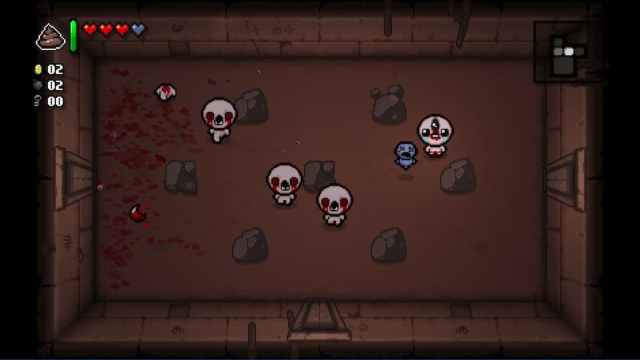 The Binding of Isaac gameplay with several enemies in the room