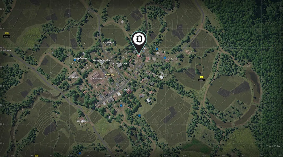 Restaurant location in Pha Lang marked on map in Gray Zone Warfare.