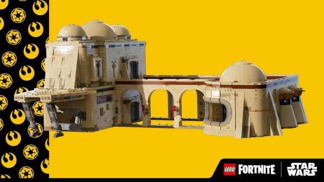 Mos Eisley Marketplace Build in LEGO Fortnite Pass: Rebel Adventure which comes with Star Wars.
