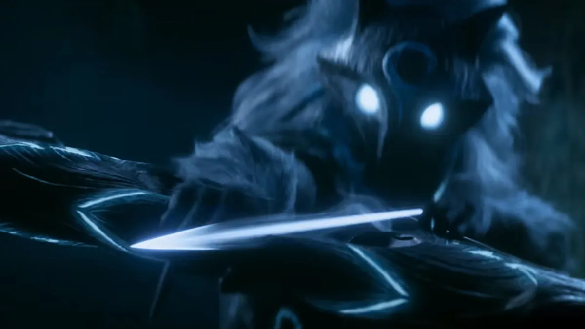 Kindred loads up an arrow bolt in League of Legends.