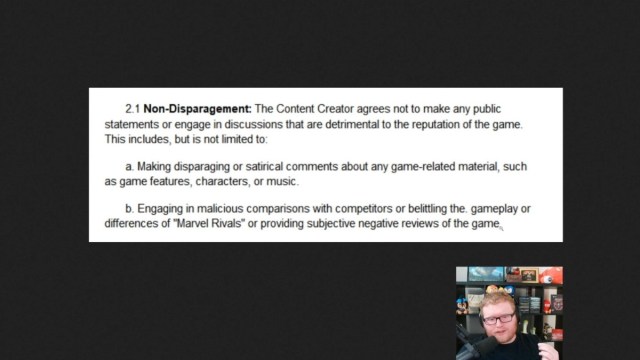 Screengrab from A_Seagull's stream showing the controversial content creators contract clauses for Marvel Rivals