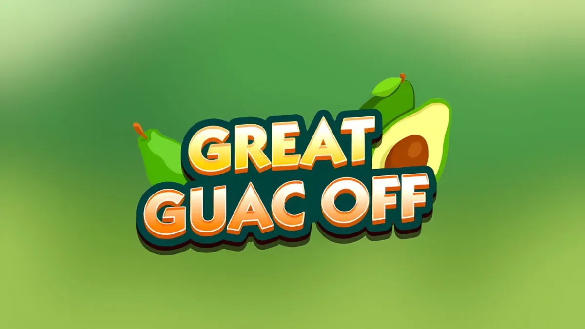 The Great Guac Off logo on a green blurry background.