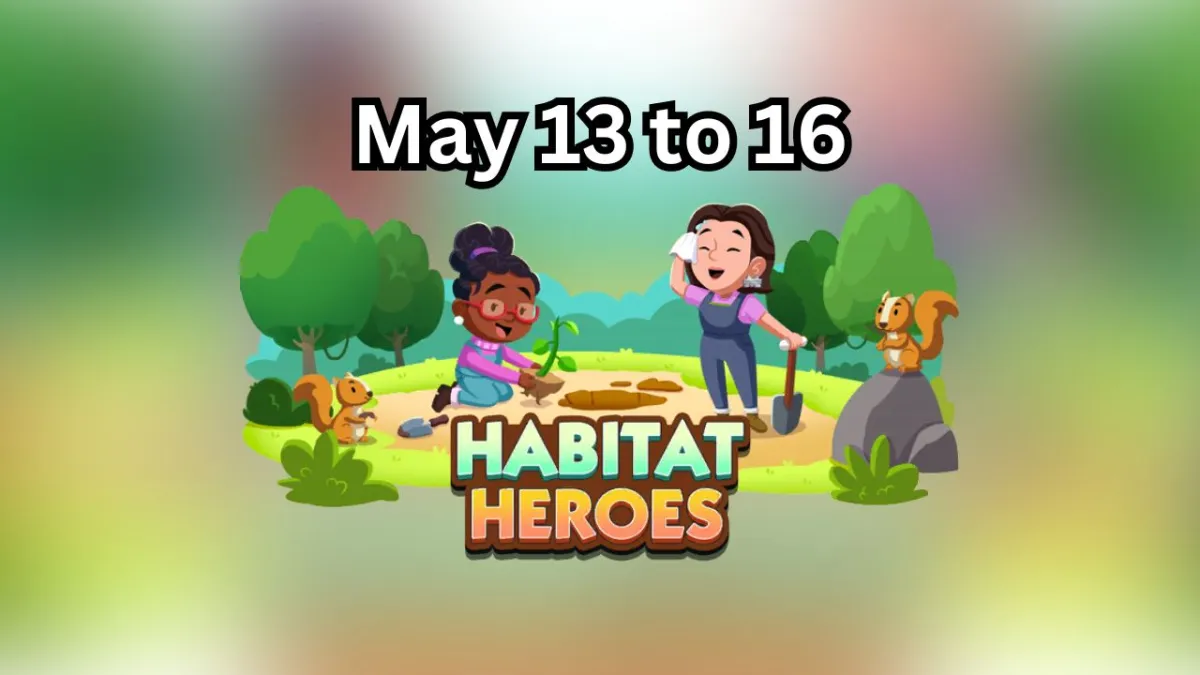 The habitat Heroes keyart in Monopoly Go on a blurry green background