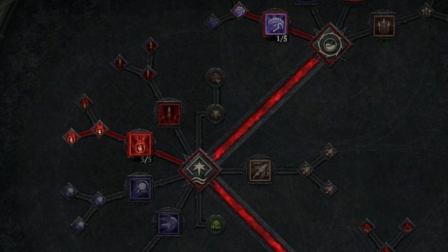 The Necromancer skill tree after the first few points have been allocated.