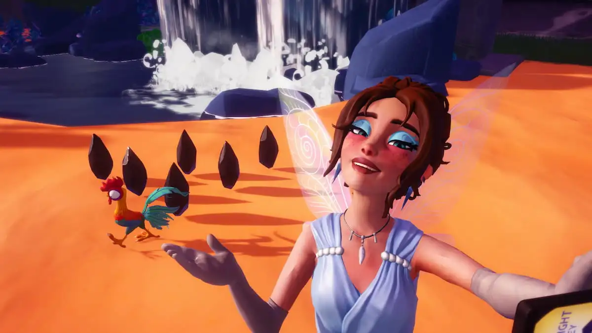 The player taking a picture with Night Shards on the ground in Disney Dreamlight Valley.