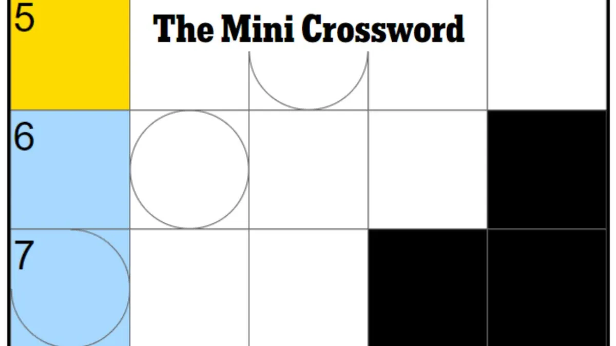 The Mini crossword board with a highlight on 5D.