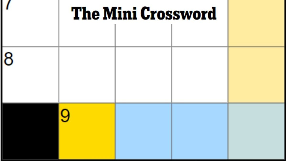 The Mini crossword board with a highlight on 9A.