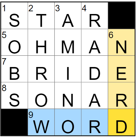 The May 23 NYT Mini board with all solution words filled.