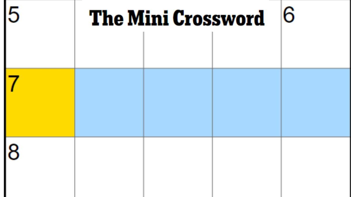 The Mini crossword board with a highlight on 7A.