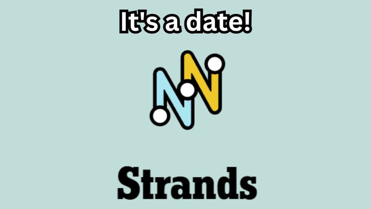 The NYT Strands logo with "It's a date!" written on top of it.