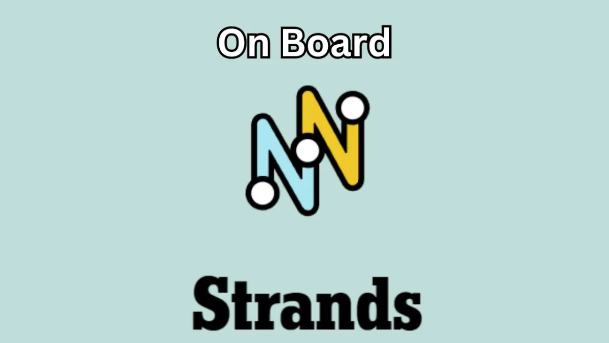 The NYT Strands logo with "On Board" written on top of it.