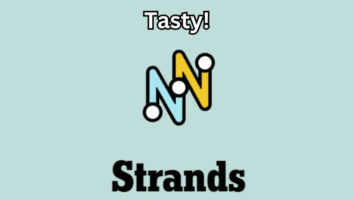 The NYT Strands logo with Tasty! written on top of it.