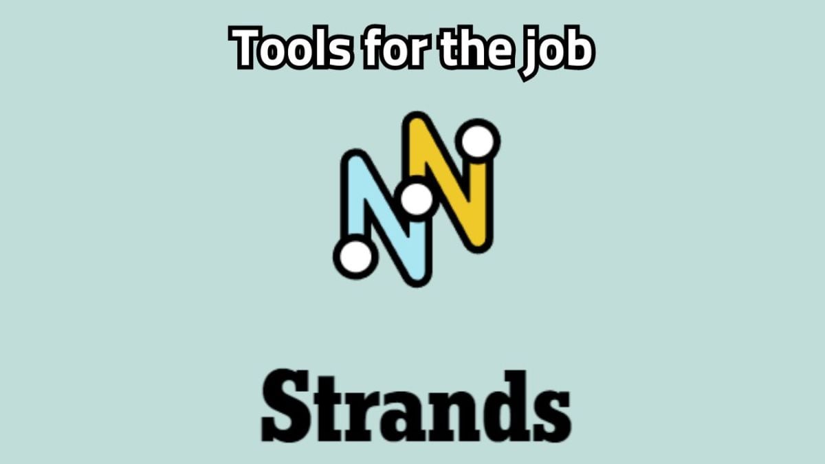 The NYT Strands logo with "Tools for the job" written on top of it.