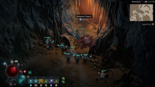 Player and minions near rimescar cavern dungeon entrance diablo 4