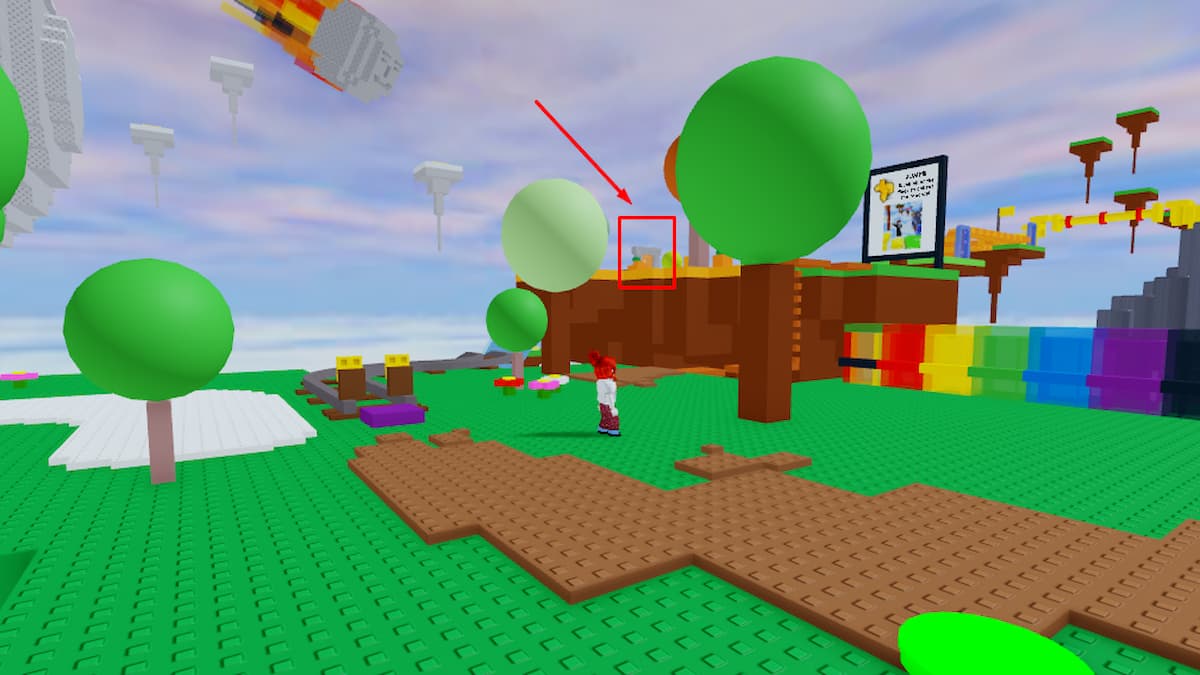 Stone portal highlighted in the distance in Roblox.