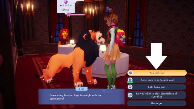 The option to have a daily discussion with Scar marked in Disney Dreamlight Valley.