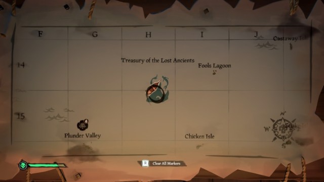 Treasury of the Lost Ancients marked on Sea of Thieves map