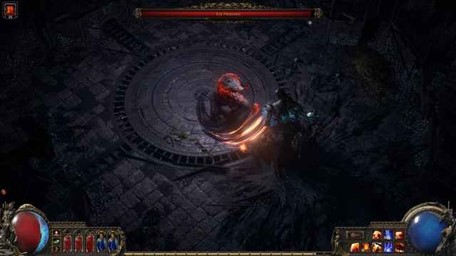 A character fighting a boss battle in Path of Exile 2.