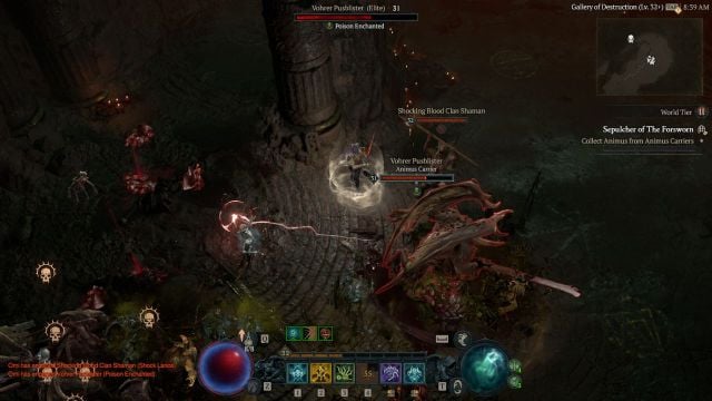 A Necromancer fighting demons inside the Sepulcher of the Forsworn in Diablo 4