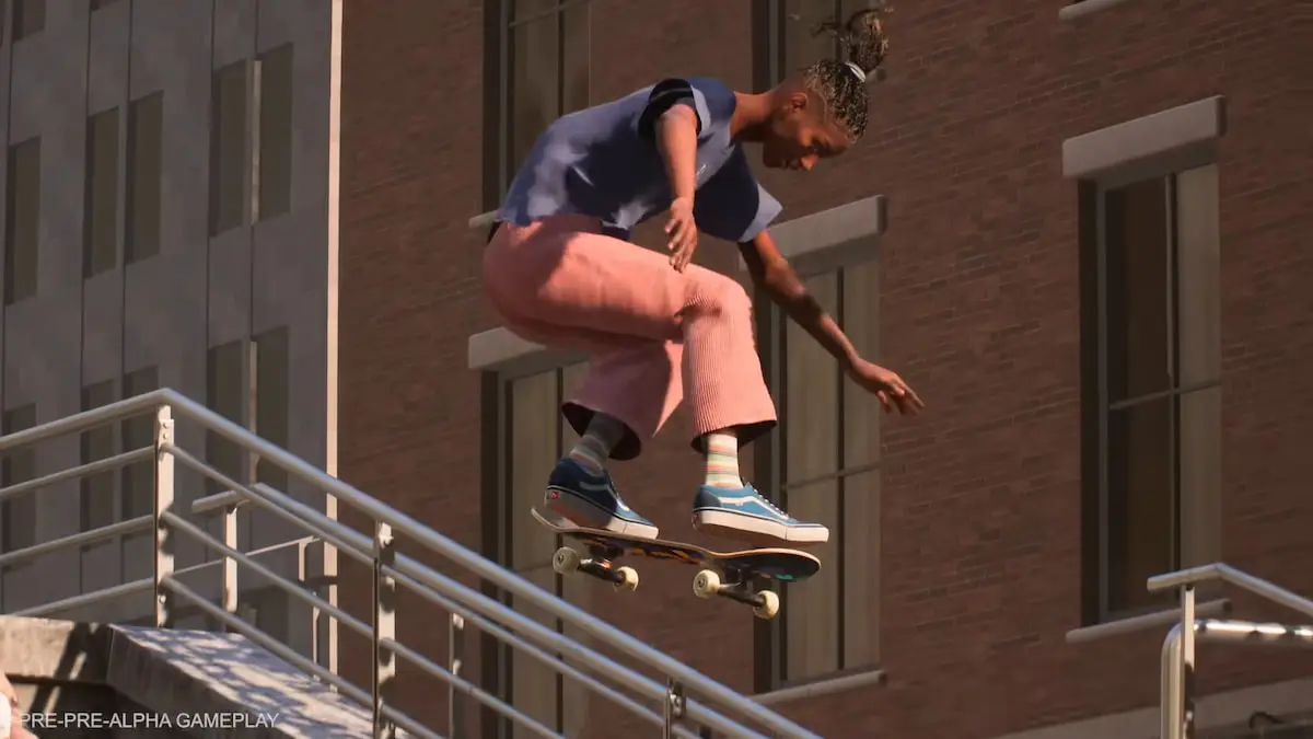 Skater jumping off the rail in Skate