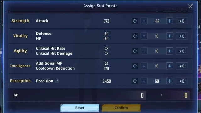 The assign stat points page in solo leveling arise