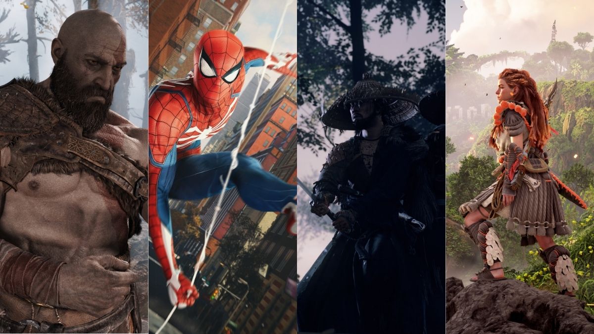 Sony's most popular singleplayer games on PC featuring God of War, Spider-Man Remastered, Ghost of Tsushima, and Horizon Forbidden West