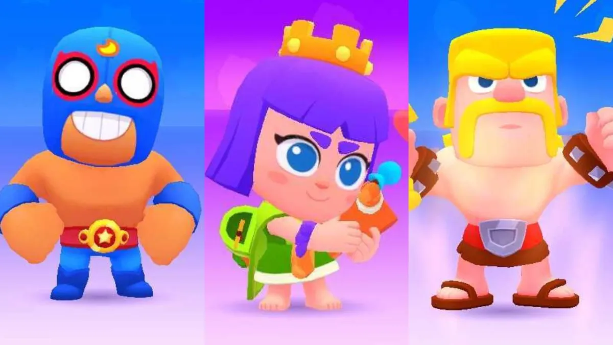 El Primo, Archer Queen, and Barbarian side by side in Squad Busters