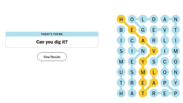 The May 7 Can you dig it Strands grid with the full solution.